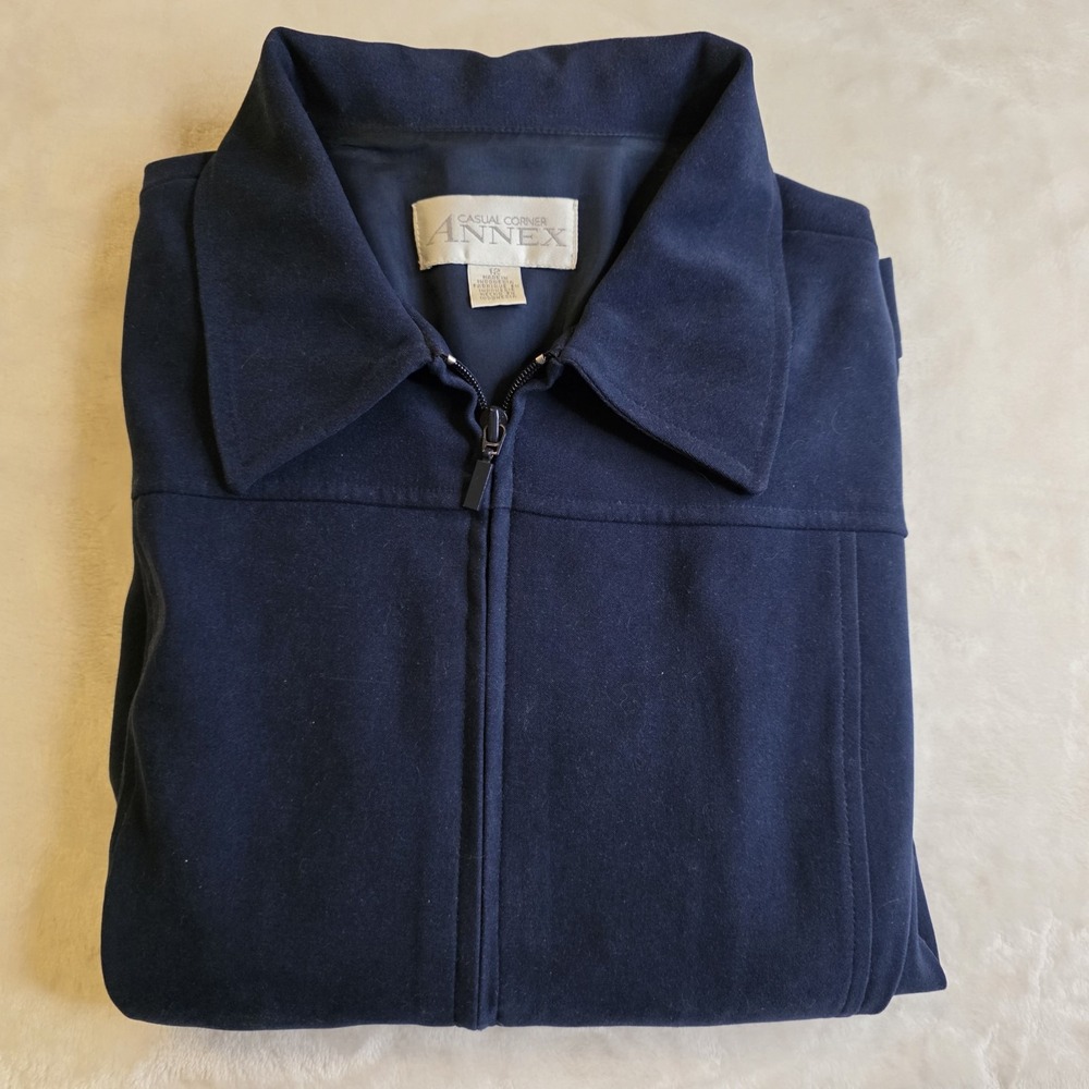 Women's Casual Corner Annex Navy Lined Zip Dress Coat Size 12